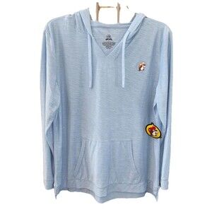 Buckees Hoodie L Blue Graphic Logo Sweatshirt New Pocket Long Sleeve V Neck